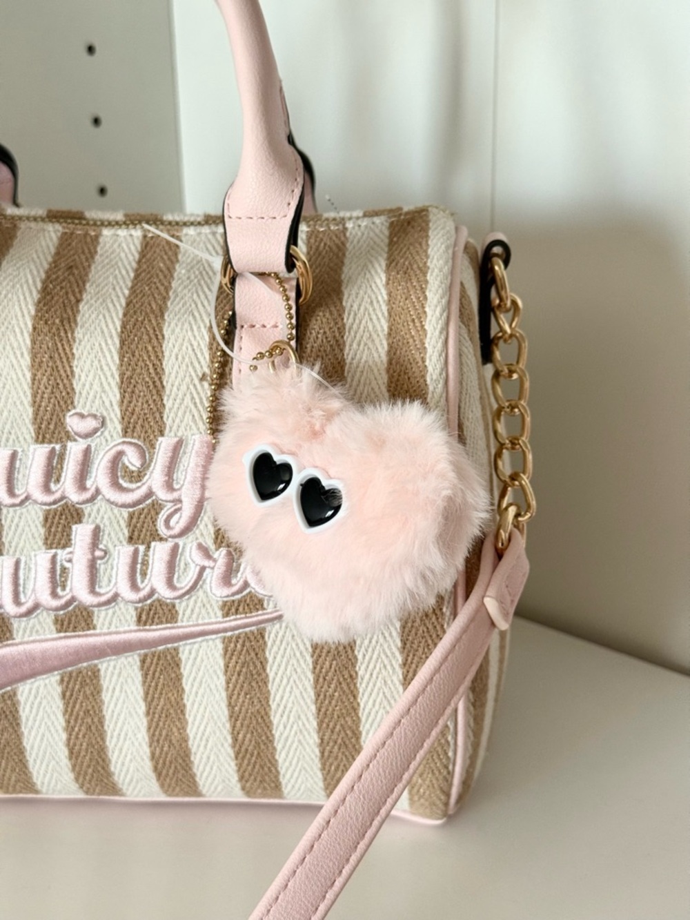 Juicy Couture “Free To Be Juicy” Pink Stripe Satchel Bag - Picture 4 of 5